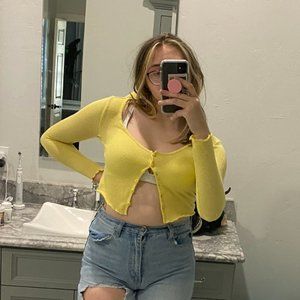 H&M yellow knit v-neck cardigan